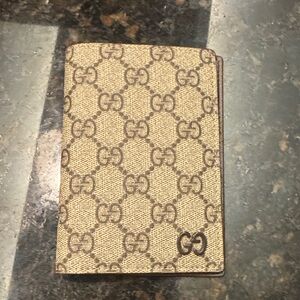 Gucci Tan and Brown GG Pattern Passport Holder